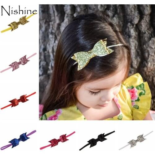 NISHINE Sequin Bowknot Baby Girl Kids Elastics Hair Bows Head Bands Turban Headband Accessories for Child Hair Ornaments