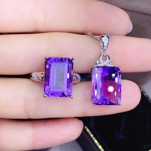 New Arrival Real Natural Amethyst jewelry set Natural Real Amethyst 925 sterling silver 1pc pendant,1pc ring