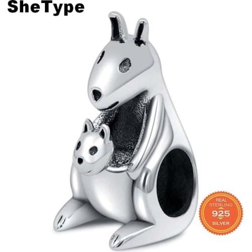 Jazaz Lovely New Arrival 2.8g 3D Kangaroo Mother And Baby Beads for Women Mother Jewelry Making Charm 925 Solid Sterling Silver