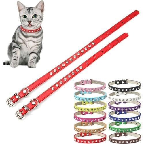 12 Colors Bling Rhinestone PU Leather Collar For Dog Cat Pet Accessories Crystal Diamond Dog Collar Strap for Small Dogs Cat