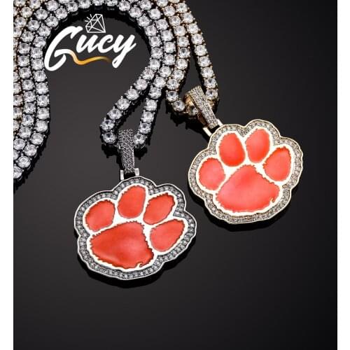 GUCY HOT SALE Gold Color Cute Animal Footprints Dog Cat Footprints Paw CZ Necklaces Pendants For Women Jewelry Gift