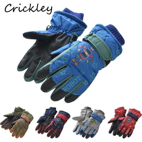 Cartoon Robot Pattern Boys Girls Gloves Winter Warm Thick Plush Children Mittens Sport Skiing Waterproof Patchwork Kids Gloves