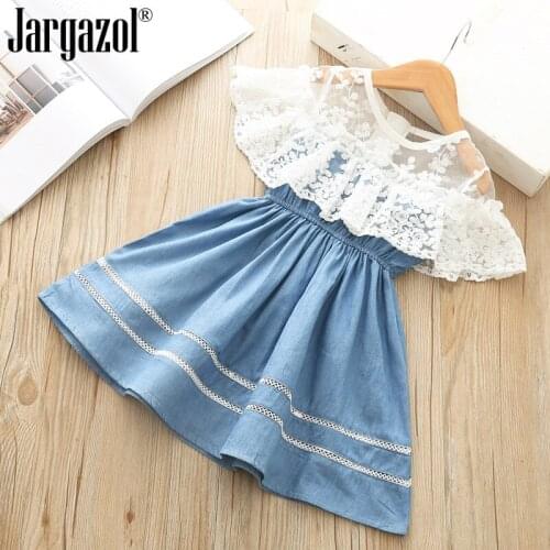 Girls Princess Dress Jeans Color Cotton Lace Dress for Baby Girl Summer Dresses Kids Lovely Clothesfor Kids 3-7 Years Old