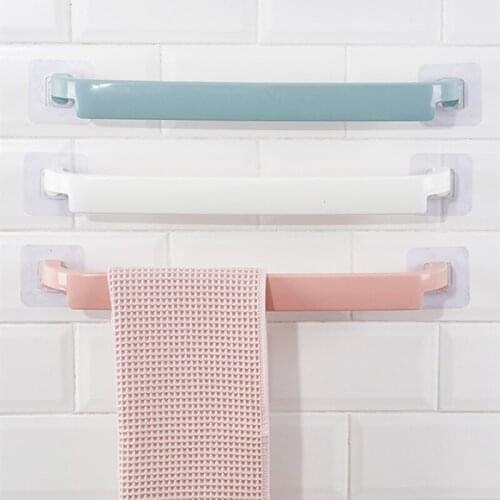 Useful Plastic Wall Mounted Bathroom Towel Bar Shelf Self-adhesive Rack Holder Toilet Roll Paper Hanging Hanger Bathroom Supply