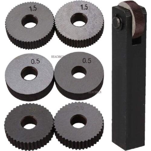 Black & Silver Steel Straight Linear Knurling Tool Set with 0.5mm 1.5mm 2mm Pitch Single Wheel Pack of 7