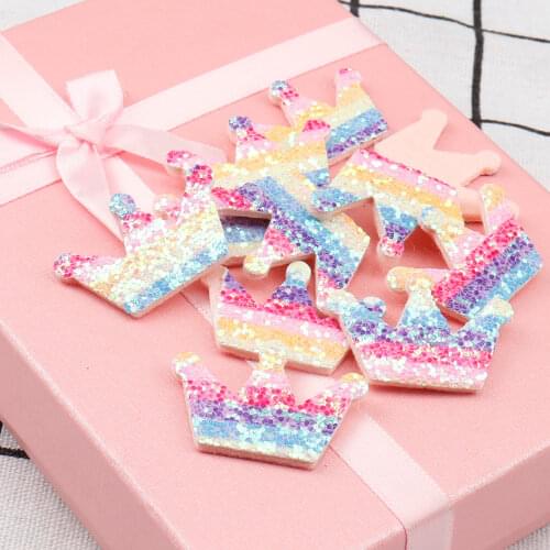 Rainbow Glitter Sequin Patches For Clothing Crown Heart Cartoon Sew On Cloth Patches Garment Decorative DIY Hairbow Accessories