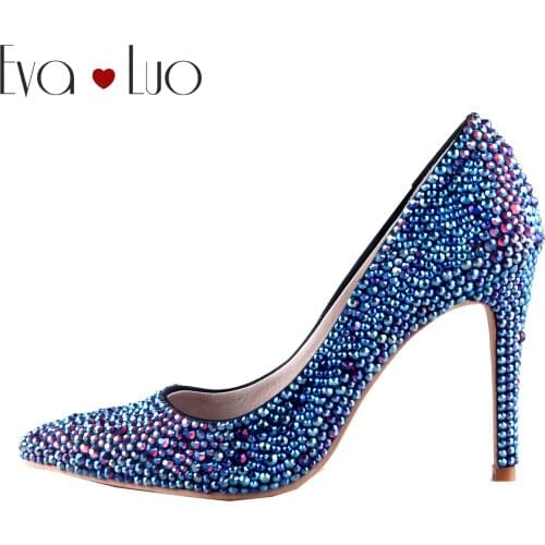CHS1090 Luxury Custom Handmade Purple Blue AB Crystal Shoes High Heels Pointed Toe Women Shoes Bridal Wedding Shoes