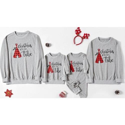 Long Sleeve Christmas Print Gray Sweater Boy T-shirt Parent-child Family Sweaters Mother and Daughter Clothes Mum Baby Jumpsuit