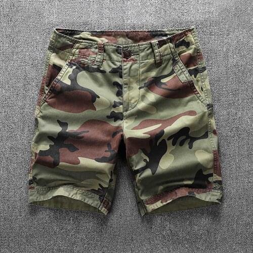 Trendy Camouflage Cargo Shorts Men Casual Pockets Boardshorts Retro Cotton SLIM Shorts Density Shorts Summer Man Clothing