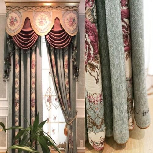 European Style Luxury High-grade Thick Jacquard Chenille Light Blue Color Curtains for Living Room Bedroom Home Decoration