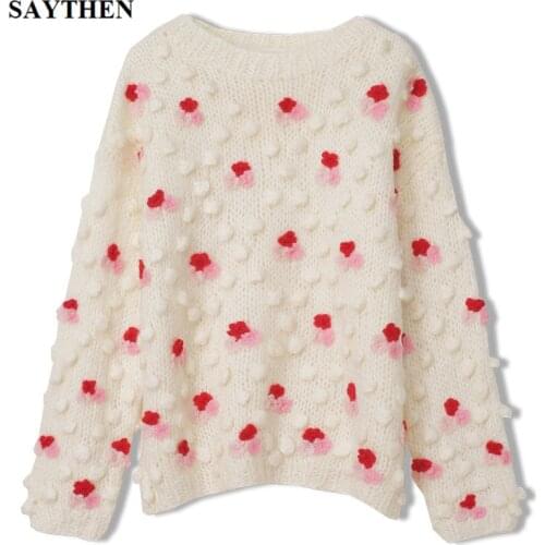 Oversize Knitted Sweater Handmade Woolen Flowers Sweater Women Sweet Girl 2020 Autumn And Winter New Loose High Quality Pullover