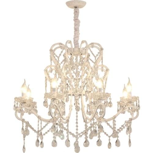 Vintage old white chandelier with crystal decoration homeLighting industrial retro restaurant dining room table hanging lamp