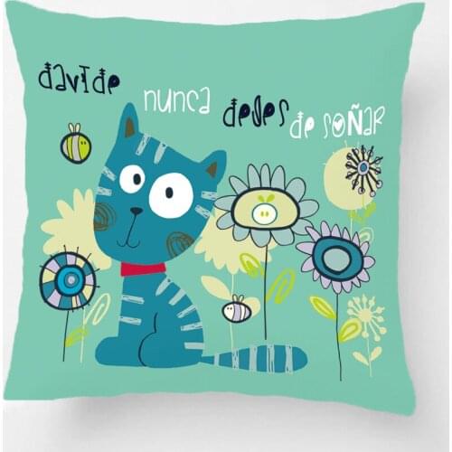Green Cat With Flowers Throw Pillow Case Never Stop Dreaming Decorative Cushion Cover Customize Name Gift By LVSURE For Car Sofa