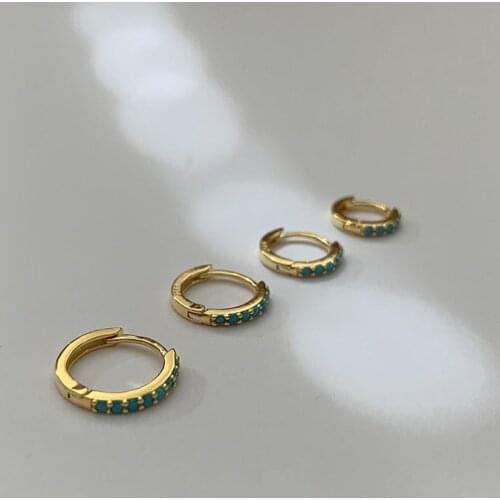 925 Sterling Silver Pendientes Vintage Turquoise Hoop Earring for Women lovers' Girl Bohemia Ear Bone Buckle Jewelry Accessories