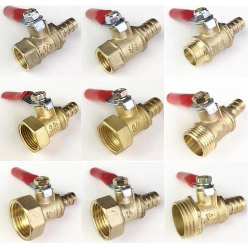 1/4" 3/8" 1/2" Brass Barbed Ball Valve 8mm 10mm Barb Copper Brass Ball Valves Pipe Fittings