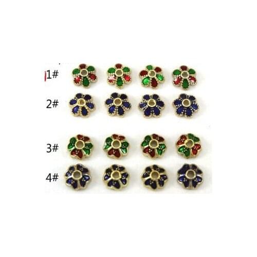 10pcs Aladdin Petals Bead Caps Enamel Cloisonne Metal Golden Plated Jewelry Findings For Bracelet Necklace Jewelry Making DIY