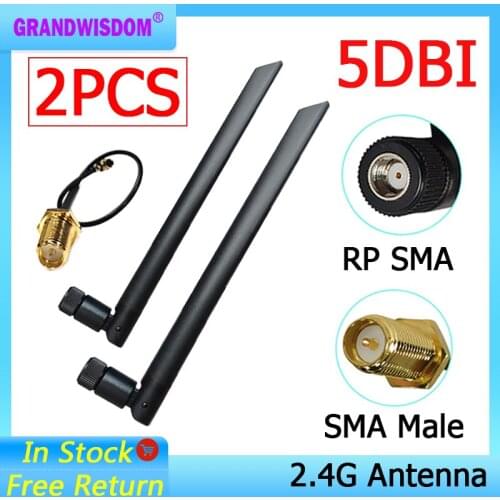 2pcs 2.4GHz 5dBi antenna WiFi RP-SMA Male 2.4G Antenne white Aerial antena Router +21cm PCI U.FL IPX to SMA Male Pigtail Cable