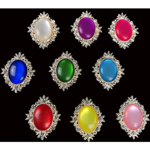 2019New 100Pcs Opal Oval Rhinestone Alloy Button for DIY Wedding Embellishment or Hair Craft Accessories QW17