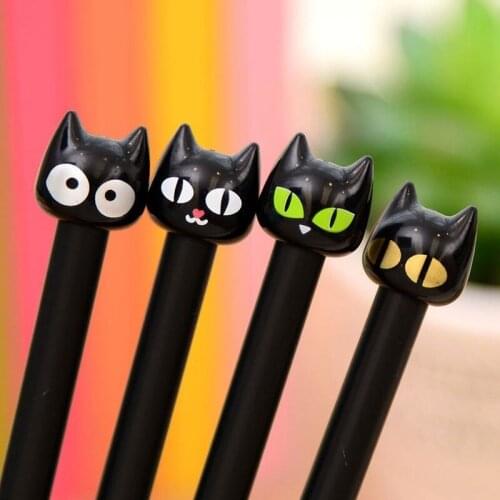 50PCS Korea Creative Stationery Super Cute Cat Mysterious Black Cat Black Gel Pen Cartoon Water Pen