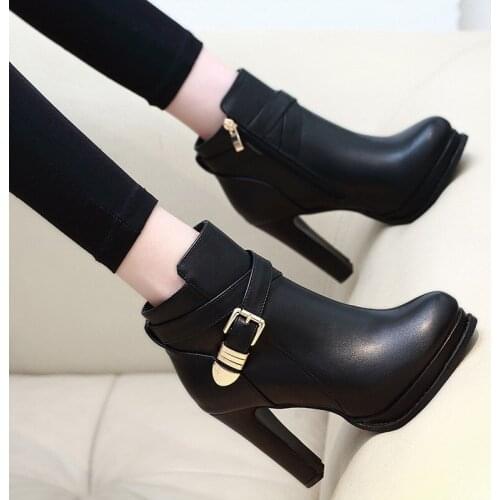 Side Zipper Martin Boots Women Autumn Winter Shoes Fashion High Heels Platform Ankle Boots Ladies Casual Shoes Black