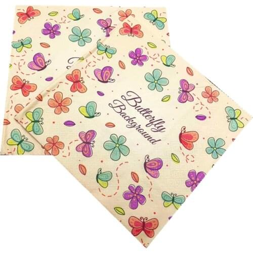 33*33cm 20Pcs/lot Creative Butterfly Color Printed Napkins DIY Birthday Wedding Party Folding Mouth Towels Facial Tissues Decor