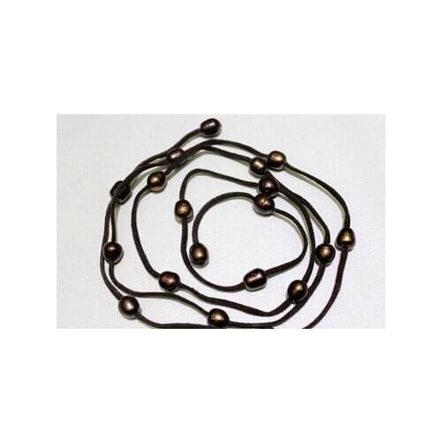 Xiuli 003514 Dark Brown Leather long necklace Freshwater pearl 48" 10x12mm"handmade"No Metal