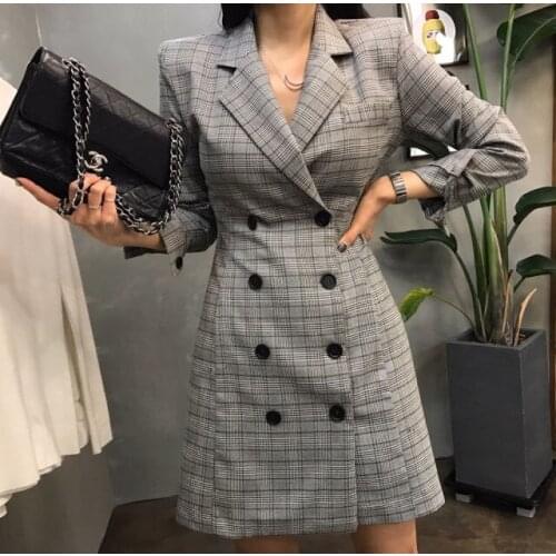 Double Breasted Blazer Dress Women Fashion Casual Elegant Long Sleeve Suit streetwear Office Work Outerwear