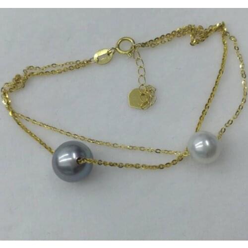 G18K solid gold AAA 2lines 6mm white 8mm purple real pearl bracelet