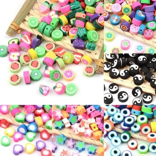 30Pcs/Lot Fruit Watermelon Lemon Apple Orange Beads Soft Clay Space Round Beads For DIY Making Necklace Bracelets Jewelry