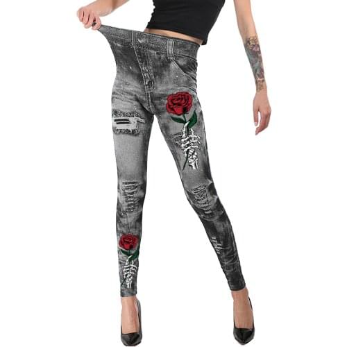 Rose Print High Waist Leggings Women Fashoin Sports Long Mujer Pants Autumn Spandex Seamless Yoga Leggins Skinny Push Up Legging