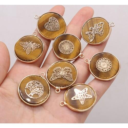 Hot Sale Bee Tree of Life Energy Pendant Natural Gem Stone Tiger Eye Charms Accessories for DIY Necklace Earrings Making Jewelry
