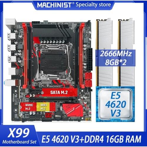 MACHINIST X99 Motherboard LGA2011-3 Combo turbo With Intel Xeon E5 4620 V3 16GB 2*8G DDR4 Ram Memory Set Kit Mainboard X99-RS9