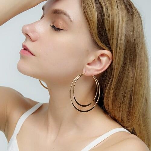 Fashion Stainless Steel Thick Flat Hollow Circle Hoop Earring Gold Silver Color Jewelry Women Casual Earring