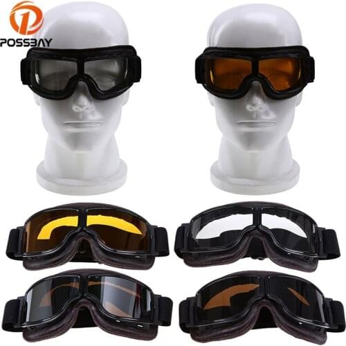 POSSBAY Motorcycle Goggles Glasses Punk Leather Motorbike Bicycle Bike Glasses Motocross Goggles Cycling Eyewear For Man Women