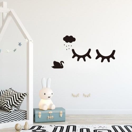 Cartoon Style Cute Sleepy Eyelashes Pattern Wall Stickers Diy Kids Living Room Decorating Baby Room Wall Art Free Shipping
