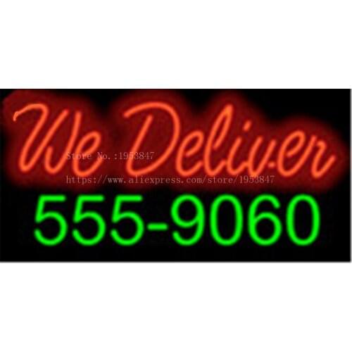 We Deliver with Phone Number Neon sign Real Glass Tube Bulbs Light Bar Beer Decoration Custom Signs Store Shop Signboard 17"x14"