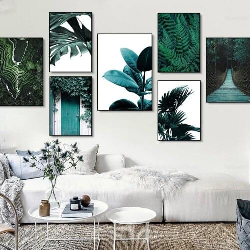 Green Lake Mountain Forest Banana Leaves Wall Art Canvas Painting Posters and Prints Pictures Home Living Room Decor (No Frame)