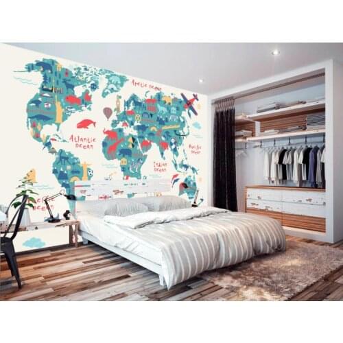 Bacal Childrens room background wall 3d mural wallpaper cartoon version world map Decorative 3D murals papel de parede