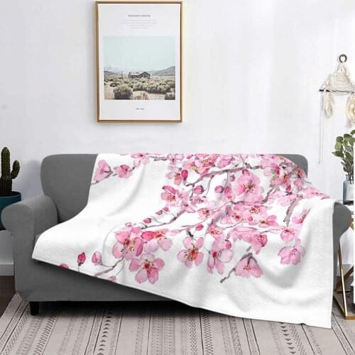 Pink Cherry Blossom Watercolor 2020 Throw Blanket Single Bedspreads Bedding Bed Plaid Quilts Tablecloths