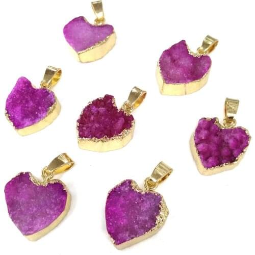 Natural Stone Quartz Heart-shaped Pendants Crystal Cluster Necklace Pendant for Jewelry Making DIY Necklace Accessories16x28mm