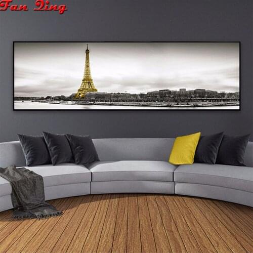 Full Square Round 5D DIY Diamond Painting Sea-Yellow Boat-BridgeTower diamond Embroidery Cross Stitch Rhinestone Mosaic Decor