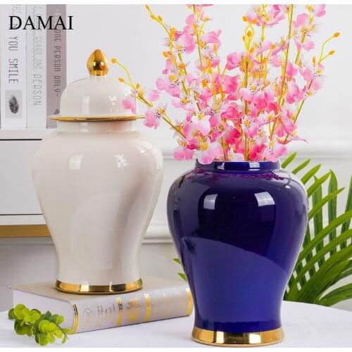 Gilded Ceramic Vase Simple Porcelain Flowers Vase Decorative Vintage Solid Color Storage Jars Living Room Decoration Ornaments