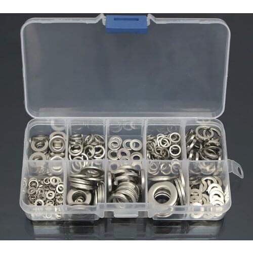 260pcs M2.5 M3 M4 M5 M6 M8 M10 Stainless Steel Washer Plain Washer Kit Screw Fastener Hardware Assortment Accessories