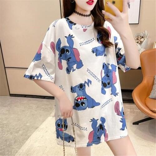 Disney Stitch T-shirt Ladies Womens Graphic Top Female Tee T-Shirts Women Cartoon Short Sleeve Harajuku Kawai Clothing Bottoming
