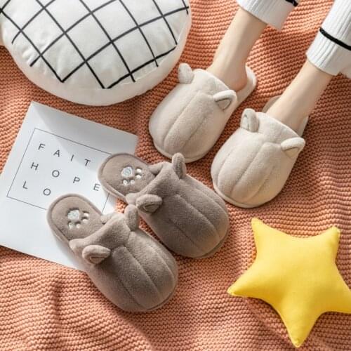 Womens Home Iovely Plush Slippers Cartoon Cute Cat Claw Couple Home Non-slip Slippers Indoor Warm Winter House Bedroom Shoes