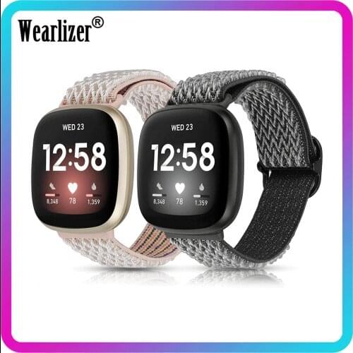 Wearlizer 2PCS Elastic Nylon Solo Loop Watch Strap for Fitbit Sense Band Adjustable Elastic Scrunchies Strap for Fitbit Versa 3