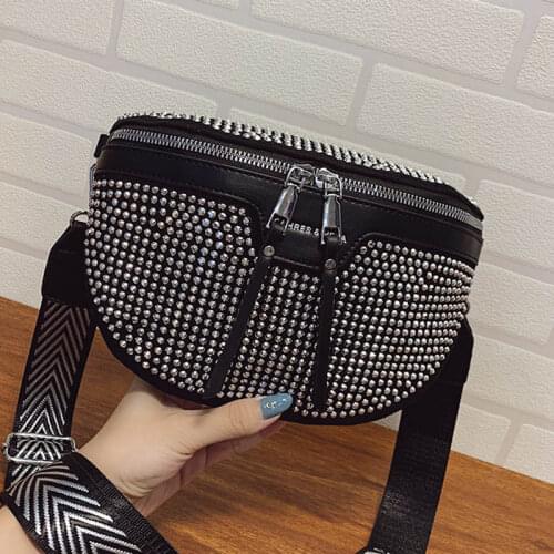 Womens Bright Diamond Waist Bag Fashion Chest Pack High Quality Wide Shoulder Strap Shoulder Bags Multifunction Women Bag Purse