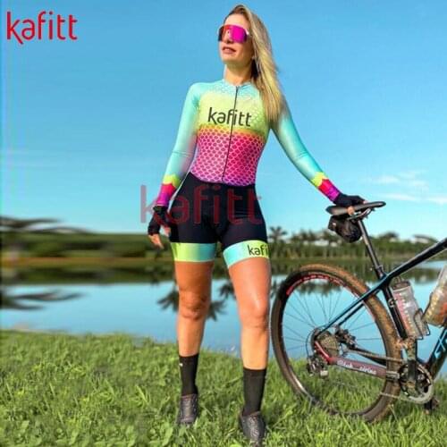Kafeet Ladies Cycling Jersey Overall Sports Style Sportswear Cycling Wear Jumpsuit Long Sleeve Shorts Set Cycling Team Uniform