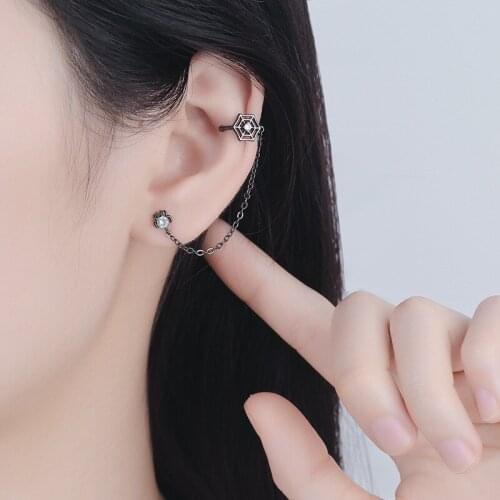 Korean Punk Wind Ear Bone Clip Creative Design Flash Zircon Small Spider Web Earrings for Women Jewelry Accessorie Kolczyki