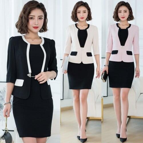 Fashion Ladies Black Blazer for Women Dress Suits Ladies Business Dress Work Wear Set Half Sleeve Jackets